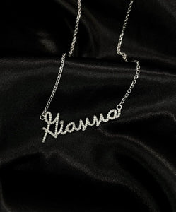 Custom Name Plate "Any Name" Diamonds with 16" Chain 14kt Gold