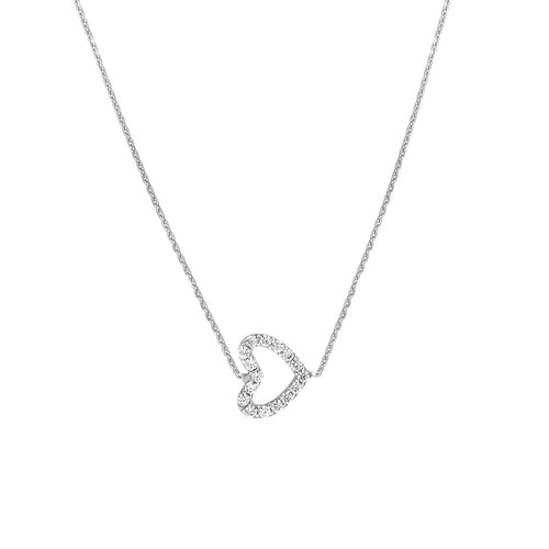 Sideways Mini CZ Heart Sterling Silver Necklace