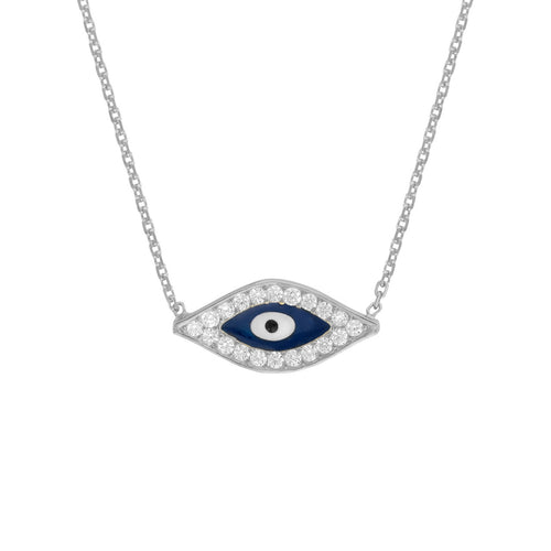 Adjustable Sterling Silver CZ Evil Eye Necklace 18