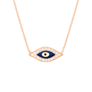 Adjustable Sterling Silver CZ Evil Eye Necklace 18"