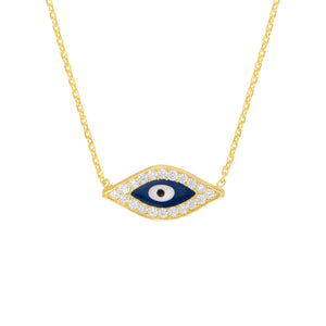 Adjustable Sterling Silver CZ Evil Eye Necklace 18"