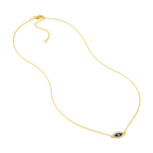Adjustable Sterling Silver CZ Evil Eye Necklace 18"