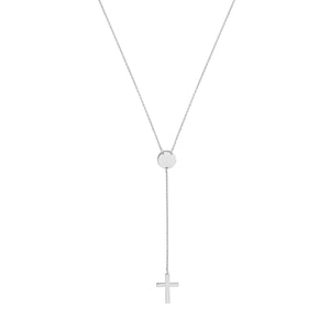 Religious Cross Lariat 14kt Gold Necklace with Disc Accent