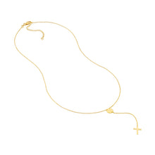 Load image into Gallery viewer, Religious Cross Lariat 14kt Gold Necklace with Disc Accent