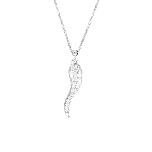 Adjustable Sterling Silver CZ Italian Horn Necklace 18