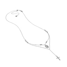 Load image into Gallery viewer, Adjustable Sterling Silver Virgin Mary and Cross Drop Choker 17&quot;