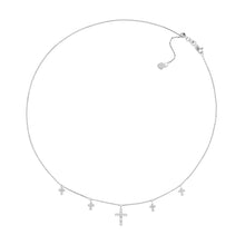 Load image into Gallery viewer, Adjustable Sterling Silver Choker with Dangling CZ Crosses 17&quot;