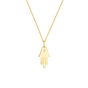 Hamsa Hand Pendant Charm with 1pt Diamond 14kt Gold