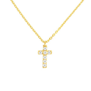 Mini Diamond Cross 14kt Gold Necklace
