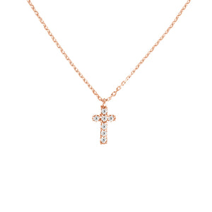 Mini Diamond Cross 14kt Gold Necklace