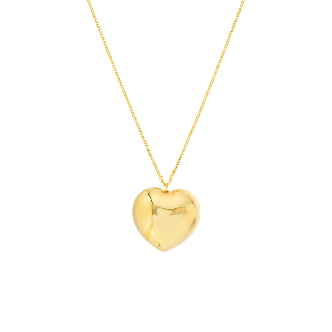 Large Puff Heart 14kt Gold Necklace