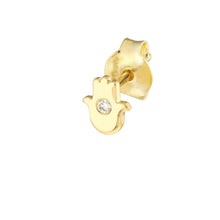 Load image into Gallery viewer, 3pts Diamond Hamsa Earrings 14kt Gold